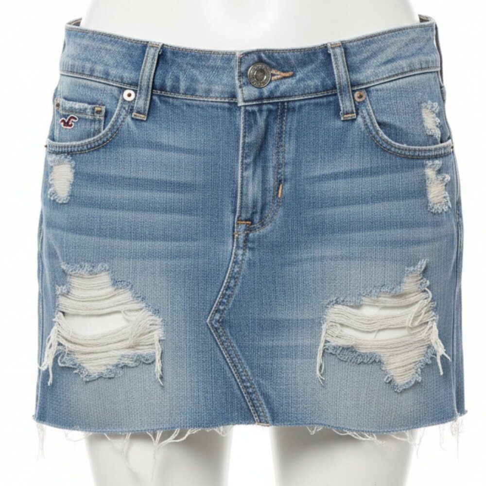 Hollister Micro Mini Jean Skirt Women's 3 Blue Denim Cut Off Grundge Retro Y2K